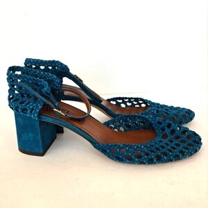 Michel Vivien green blue woven leather Petrus sandals made in Italy